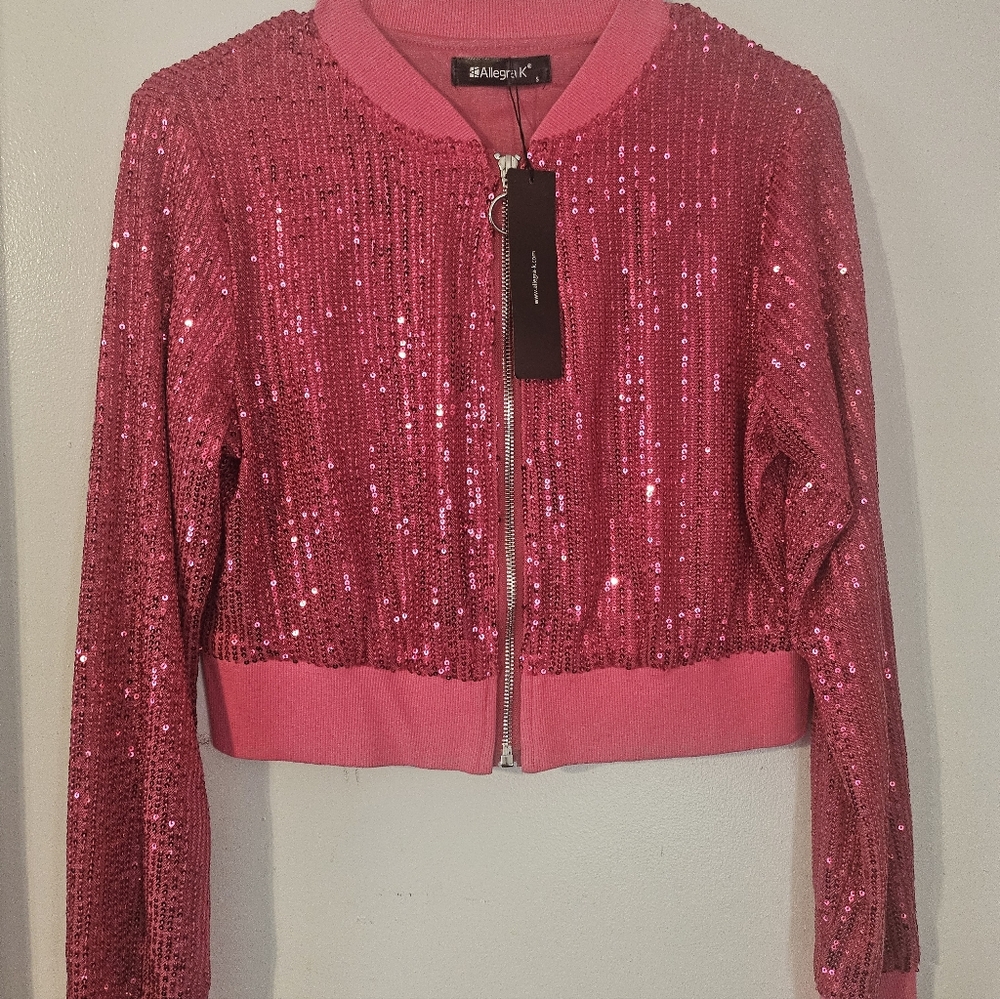 ALLEGRA K, Pink Sequin Women's Jacket